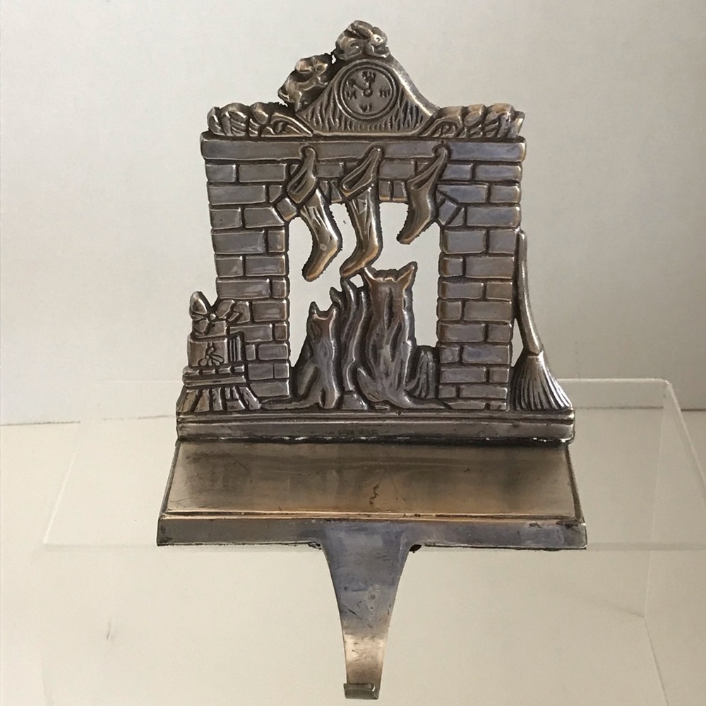 Metal Chimney Christmas Scene Vintage Stocking Holder - Made In India
